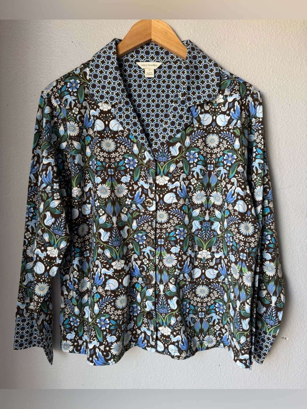 Vera Bradley Enchanted Woodland Floral Button Down Sleep Top Women’s Size M